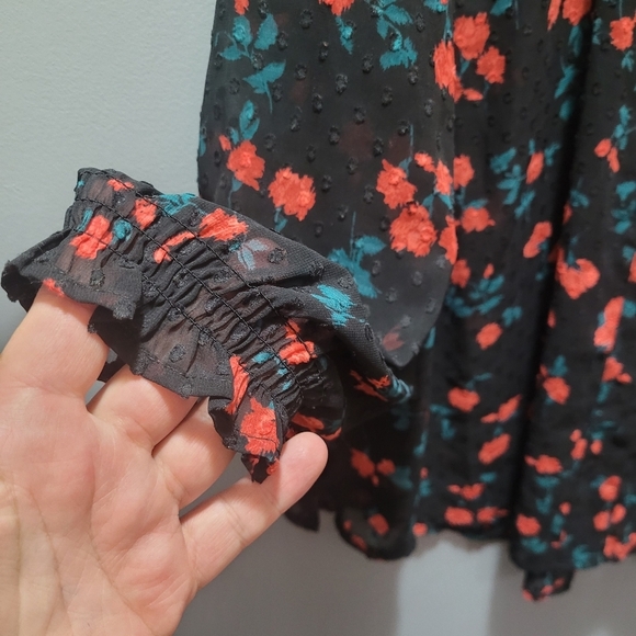 Lane Bryant Black Floral Sheer Button Up Shirt - Picture 4 of 8